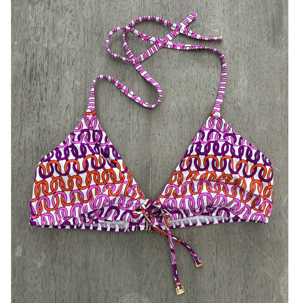 Trina Turk Pink Orange Chain Link Triangle Bikini Top Size 8 Sample